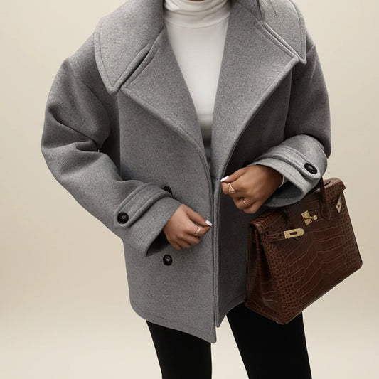 Double Breasted Winter Pea Coat for in Gray - front view