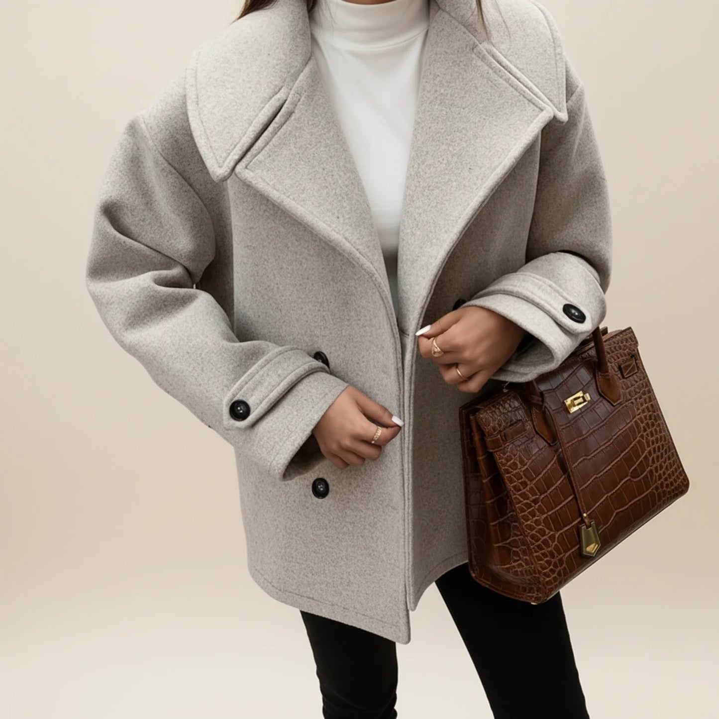 Double Breasted Winter Pea Coat for in Gray - detail view