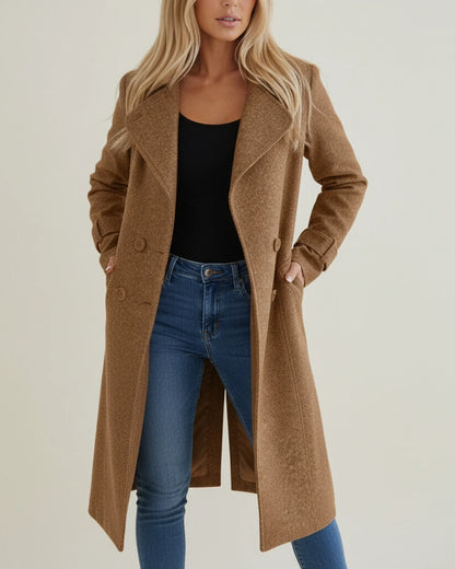 Elegant Long Winter Coat for Formal Occasions in Brown - back view