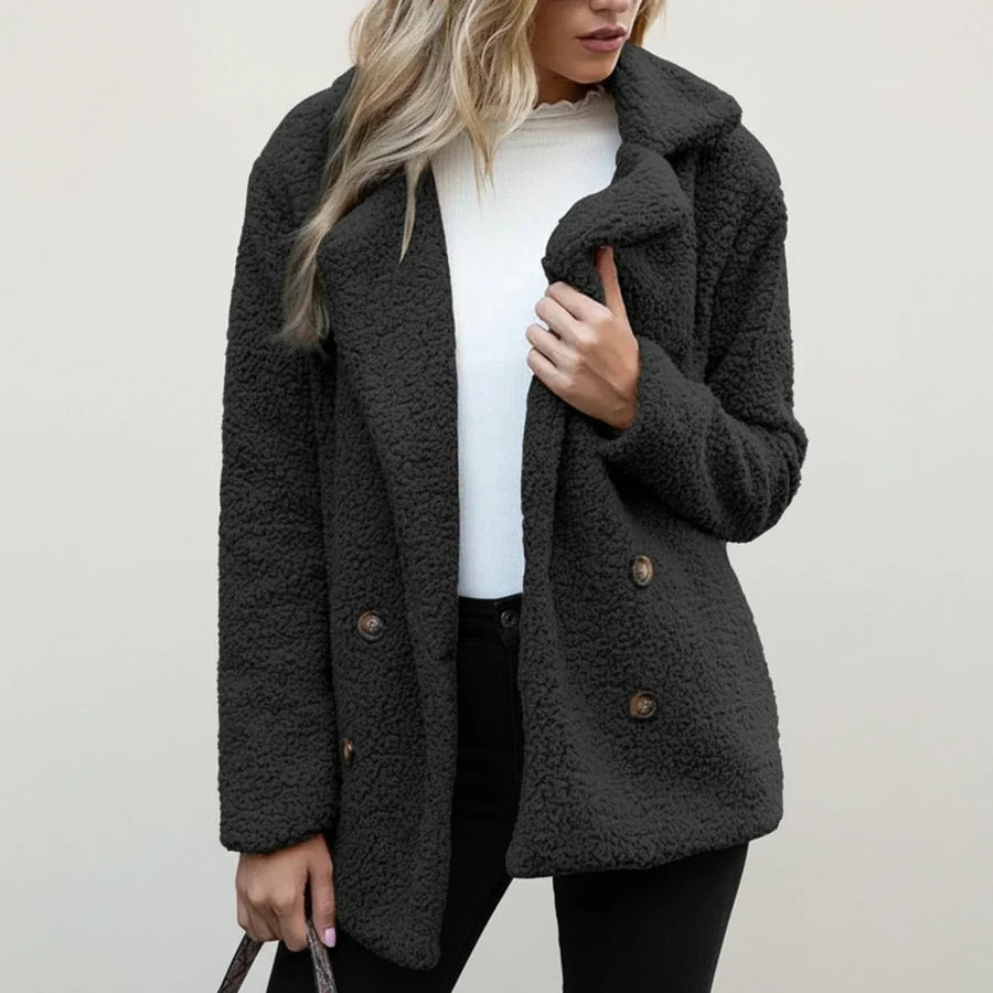 Luvrefashion | Double Breasted Teddy Peacoat for in Beige - image 7