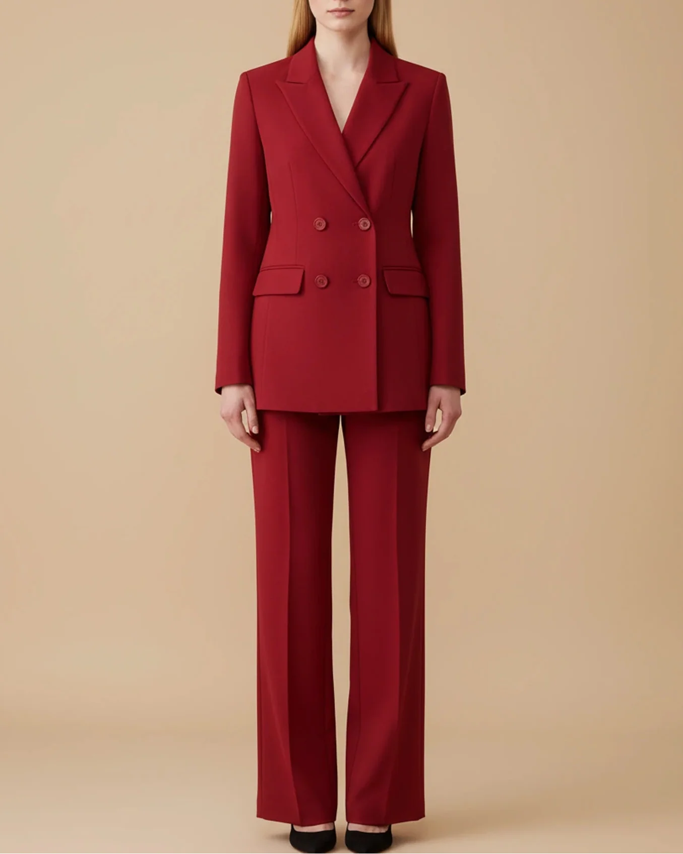 Luvrefashion | Ladies' Elegant Double Breasted Trouser Suit in Pink - detail view