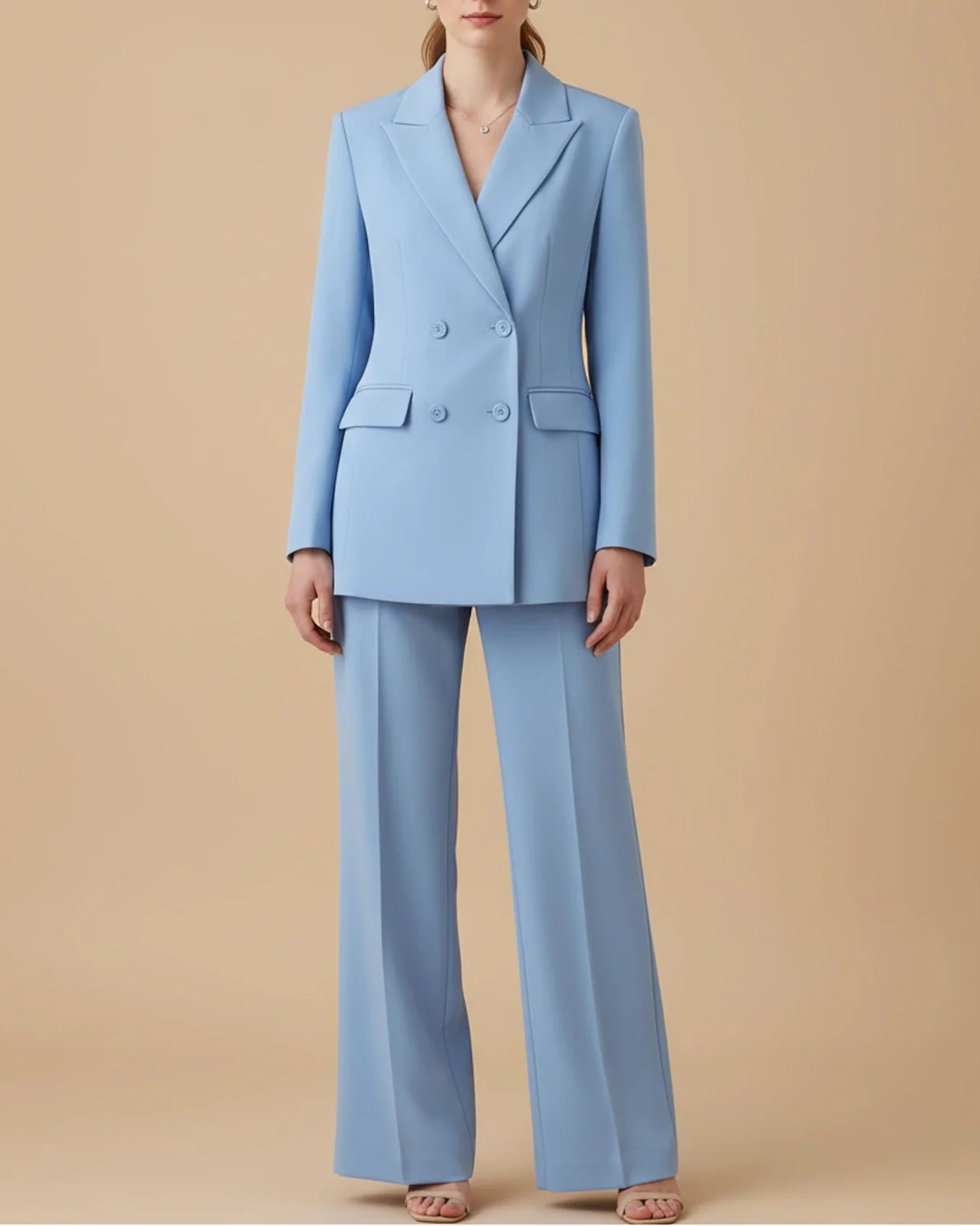 Ladies' Elegant Double Breasted Trouser Suit in Pink - side view