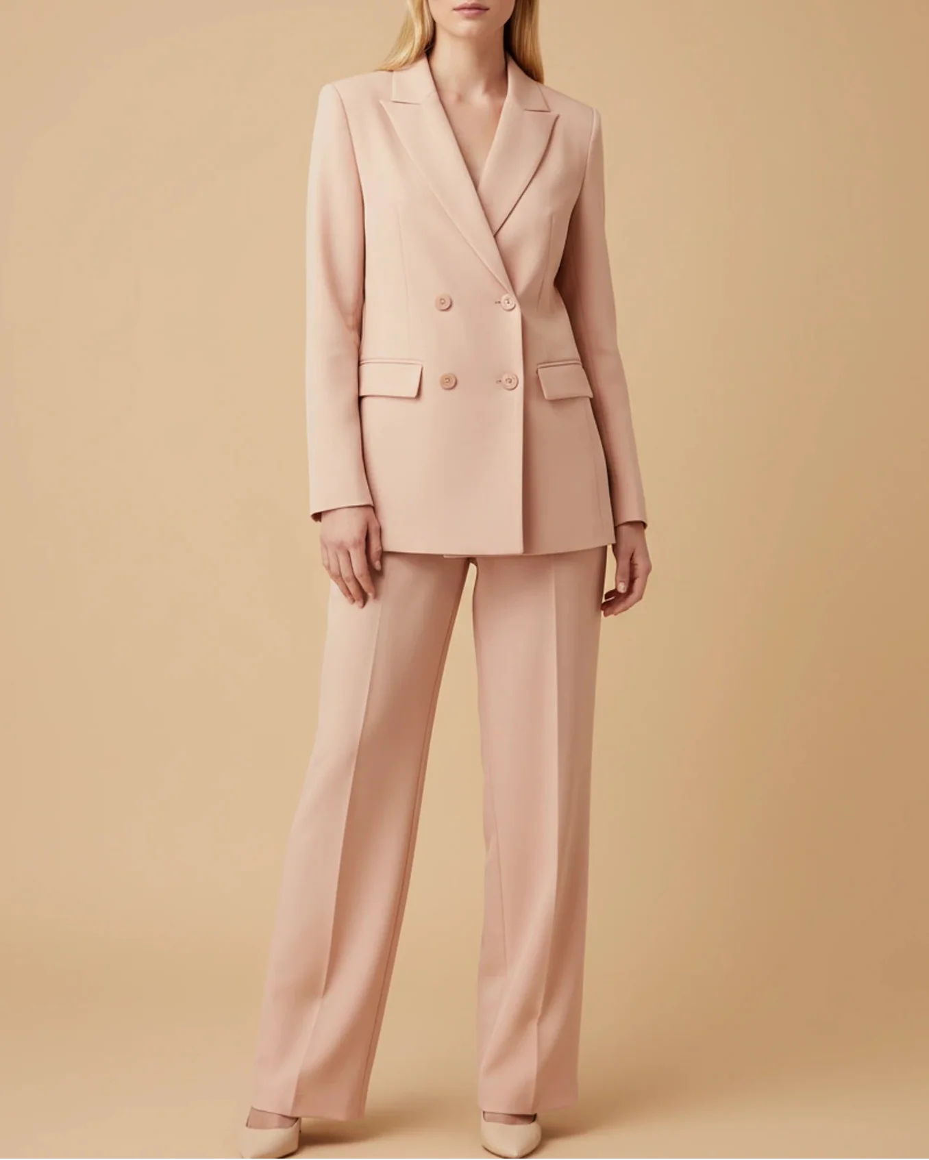 Ladies' Elegant Double Breasted Trouser Suit in Pink - back view