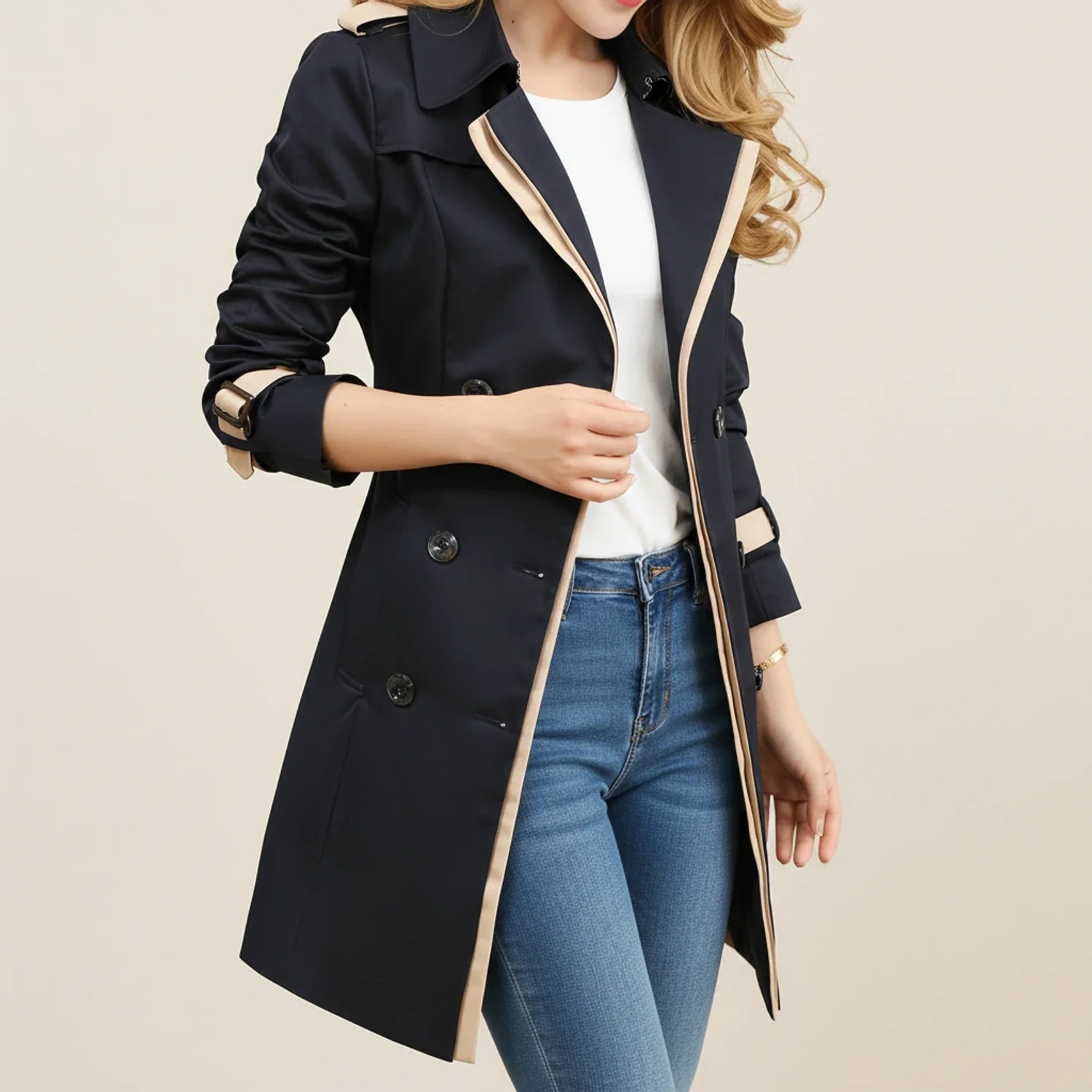 Double Breasted Trench Coat for in Black - side view