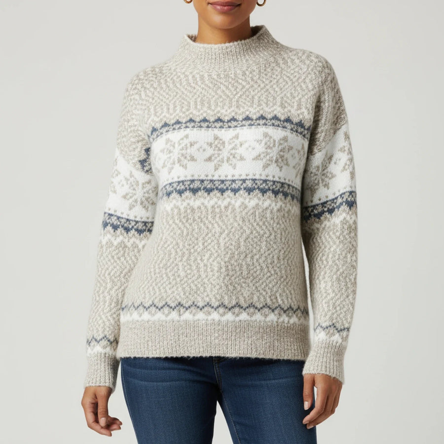 Luvrefashion | Mock Neck Pullover Sweater with Fair Isle Pattern for in Pink - styled look