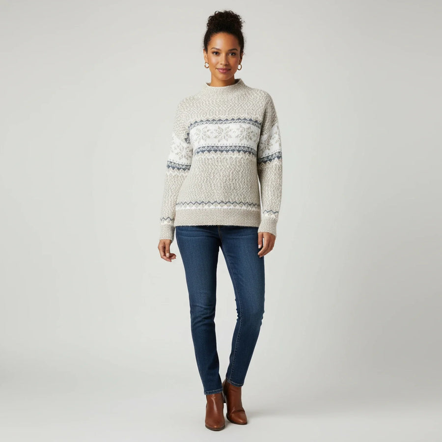 Luvrefashion | Mock Neck Pullover Sweater with Fair Isle Pattern for in Pink - image 6