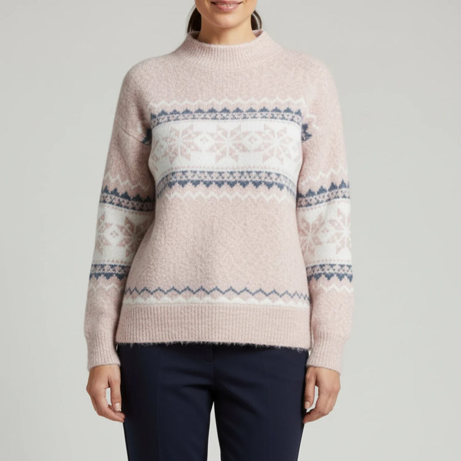 Luvrefashion | Mock Neck Pullover Sweater with Fair Isle Pattern for in Pink - side view