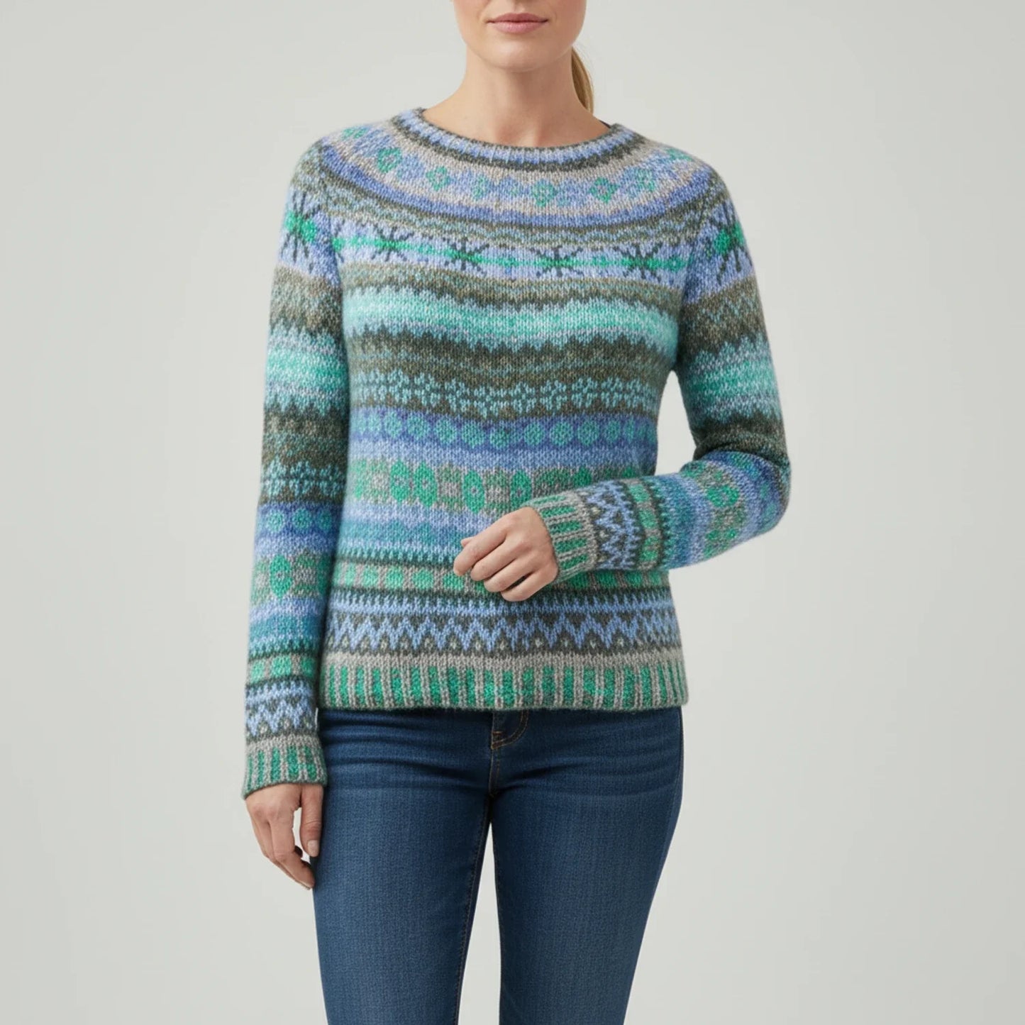 Textured Stripe Crewneck Pullover Sweater for in Multicolor - side view