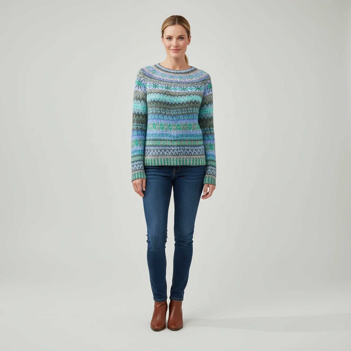 Textured Stripe Crewneck Pullover Sweater for in Multicolor - back view