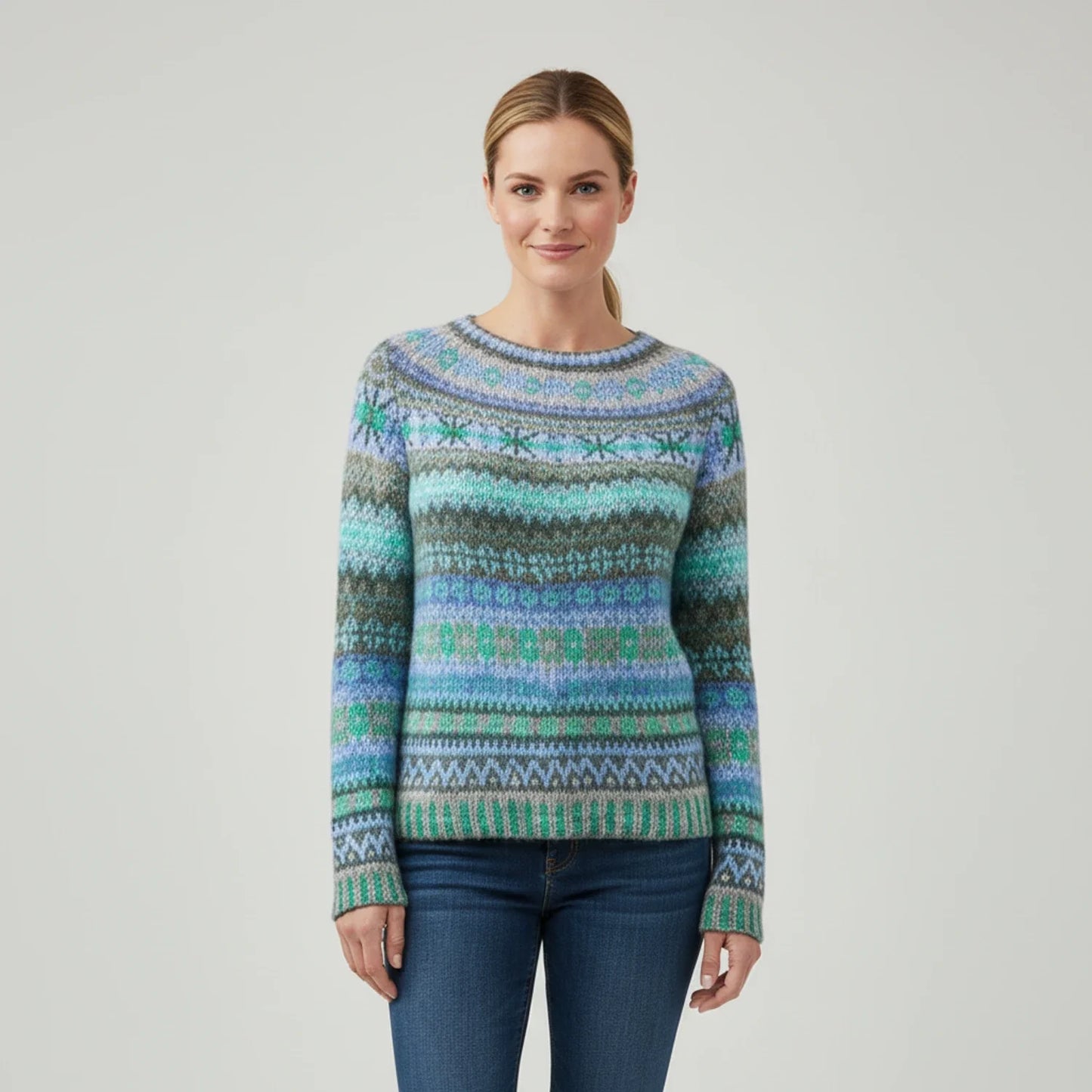 Textured Stripe Crewneck Pullover Sweater for in Multicolor - front view