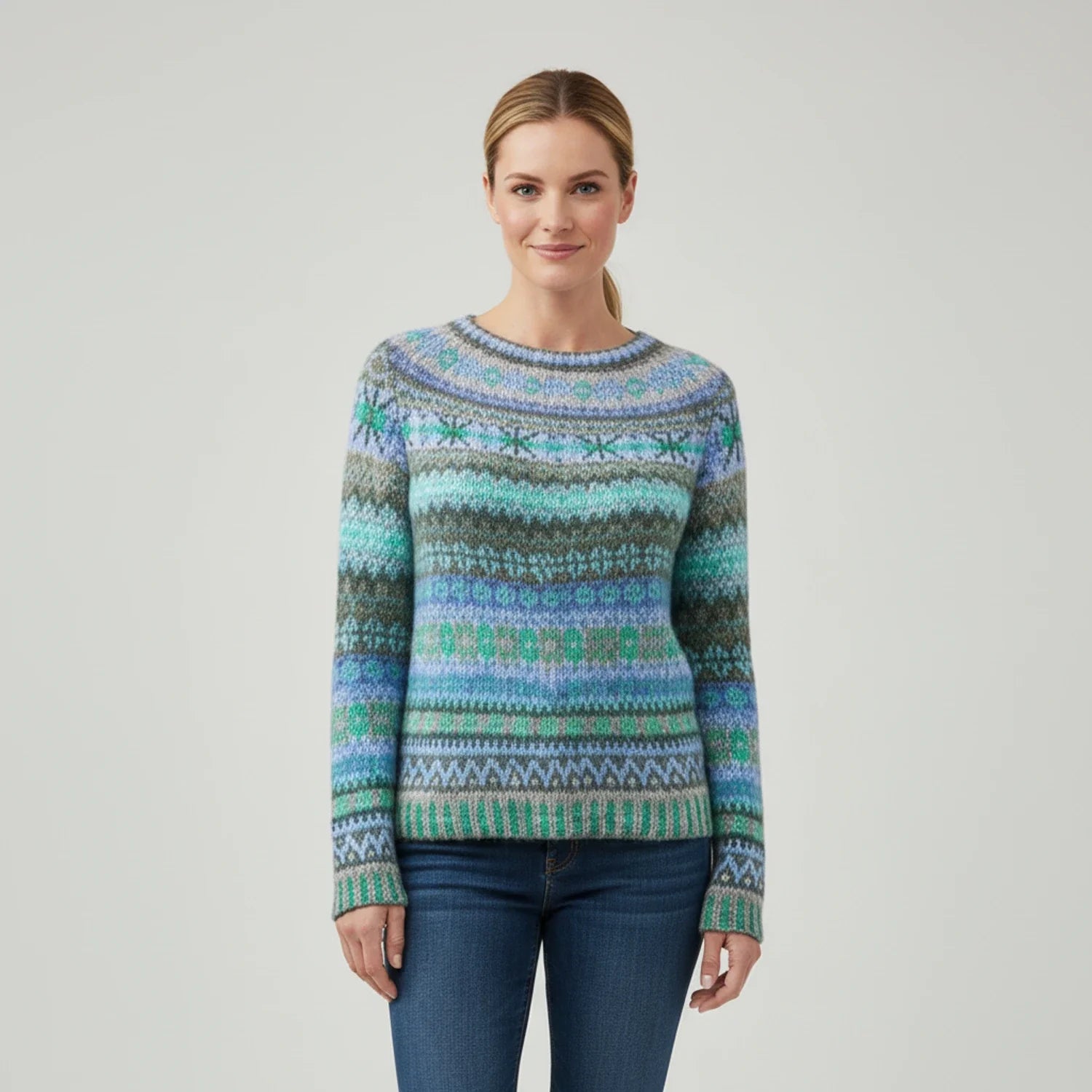 Textured Stripe Crewneck Pullover Sweater for in Multicolor - front view