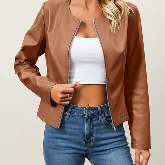 Leather Jacket for Slim Fit Design in Brown - front view
