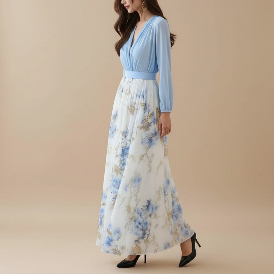 Luvrefashion | Floral A Line Maxi Dress for in Floral - back view