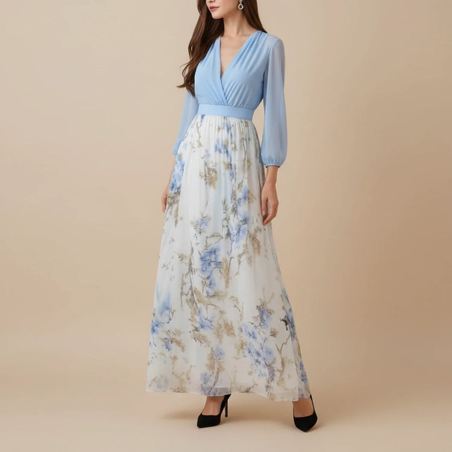 Luvrefashion | Floral A Line Maxi Dress for in Floral - front view