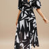 Floral A-Line Midi Dress with V-Neck for Women - Black