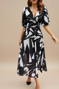 Floral A-Line Midi Dress with V-Neck for Women