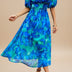 Floral A-Line Midi Dress with V-Neck for Women - Blue
