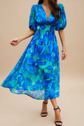 Floral A-Line Midi Dress with V-Neck for Women