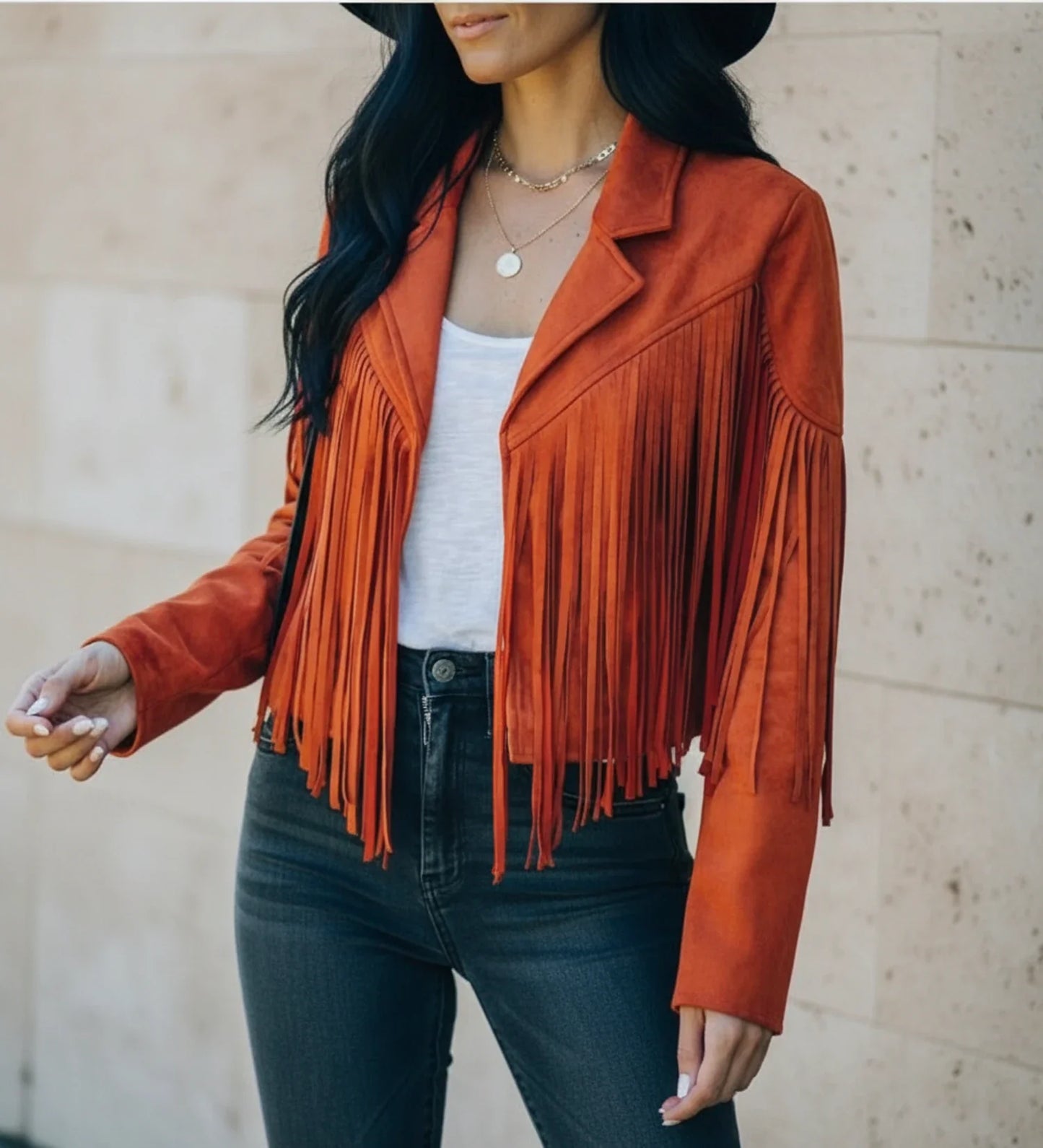 Fringed Motorcycle Jacket for in Pink - back view