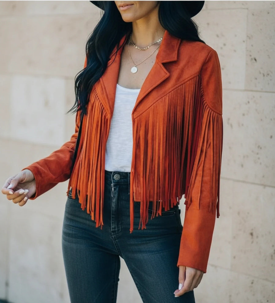 Luvrefashion | Fringed Motorcycle Jacket for in Pink - back view