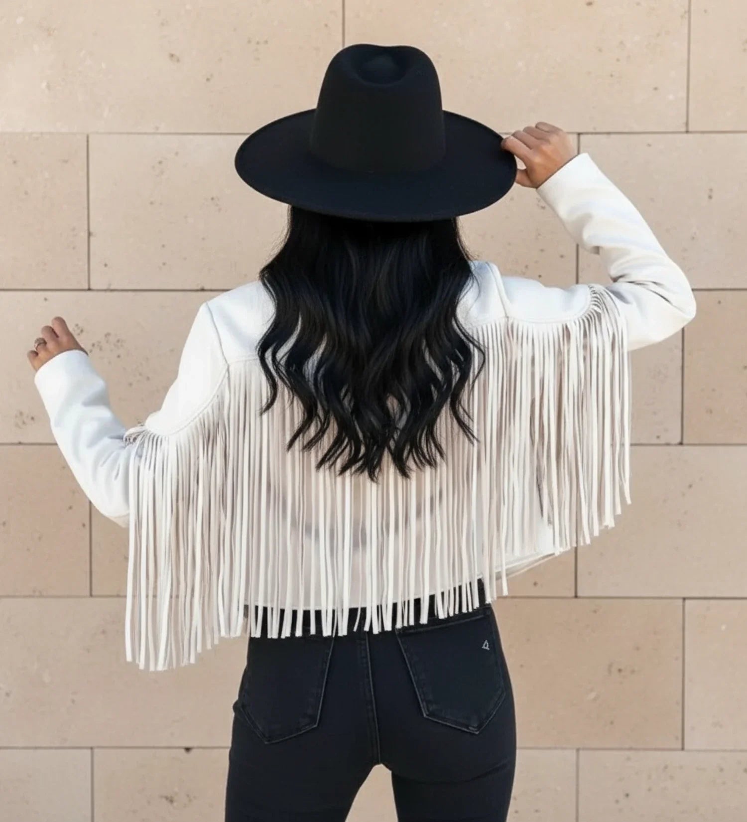 Luvrefashion | Fringed Motorcycle Jacket for in Pink - side view