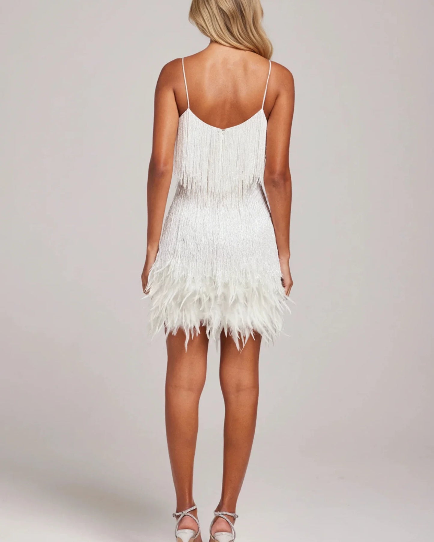 Luvrefashion | Feathered Fringe Mini Cocktail Dress for in Gold - image 7