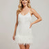 Feathered Fringe Mini Cocktail Dress for Women - White