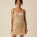 Feathered Fringe Mini Cocktail Dress for Women - Gold