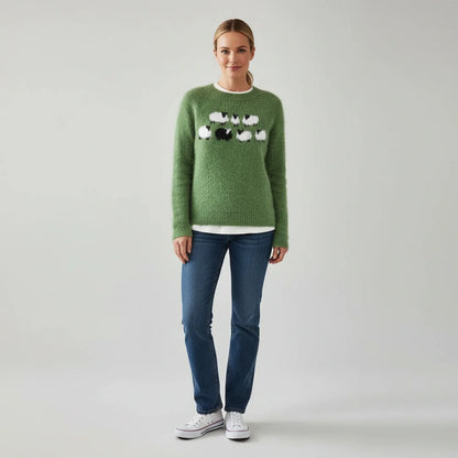 Black Sheep Graphic Pullover Sweater in Green - back view