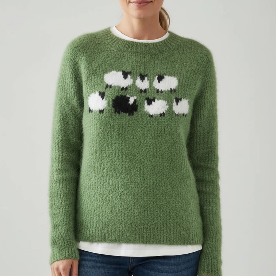 Luvrefashion | Black Sheep Graphic Pullover Sweater in Green - side view