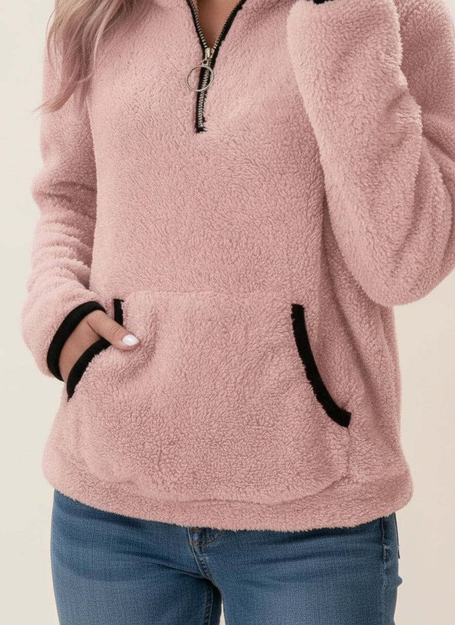 Luvrefashion | Cozy Half Zip Teddy Sweater for in Brown - image 11