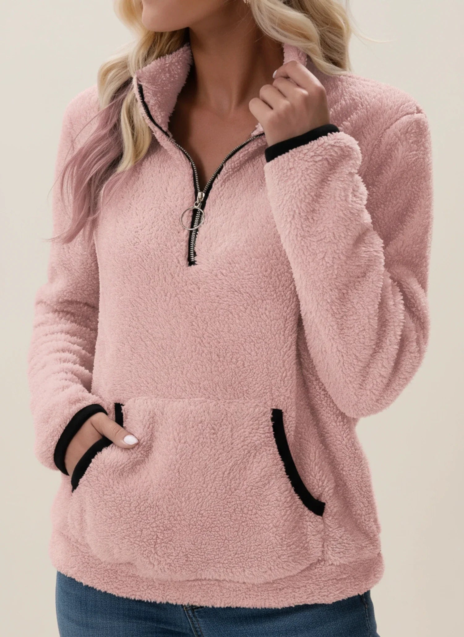 Luvrefashion | Cozy Half Zip Teddy Sweater for in Brown - image 9