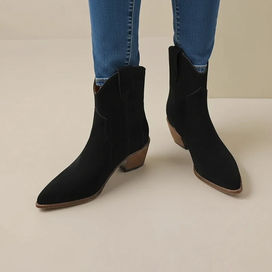 Luvrefashion | Ladies' Western Style Ankle Boots in Apricot - back view