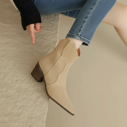 Ladies' Western Style Ankle Boots in Apricot - detail view