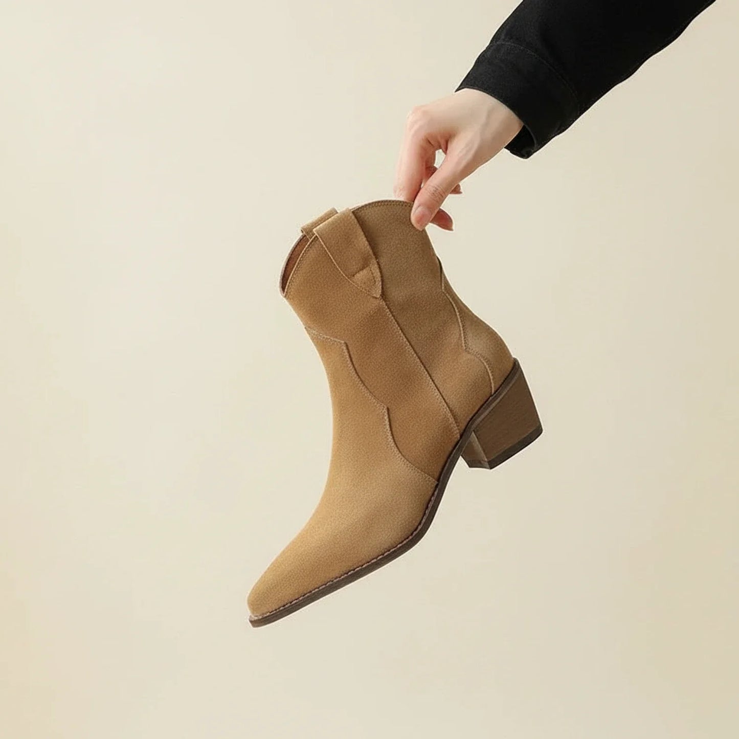 Ladies' Western Style Ankle Boots in Apricot - front view