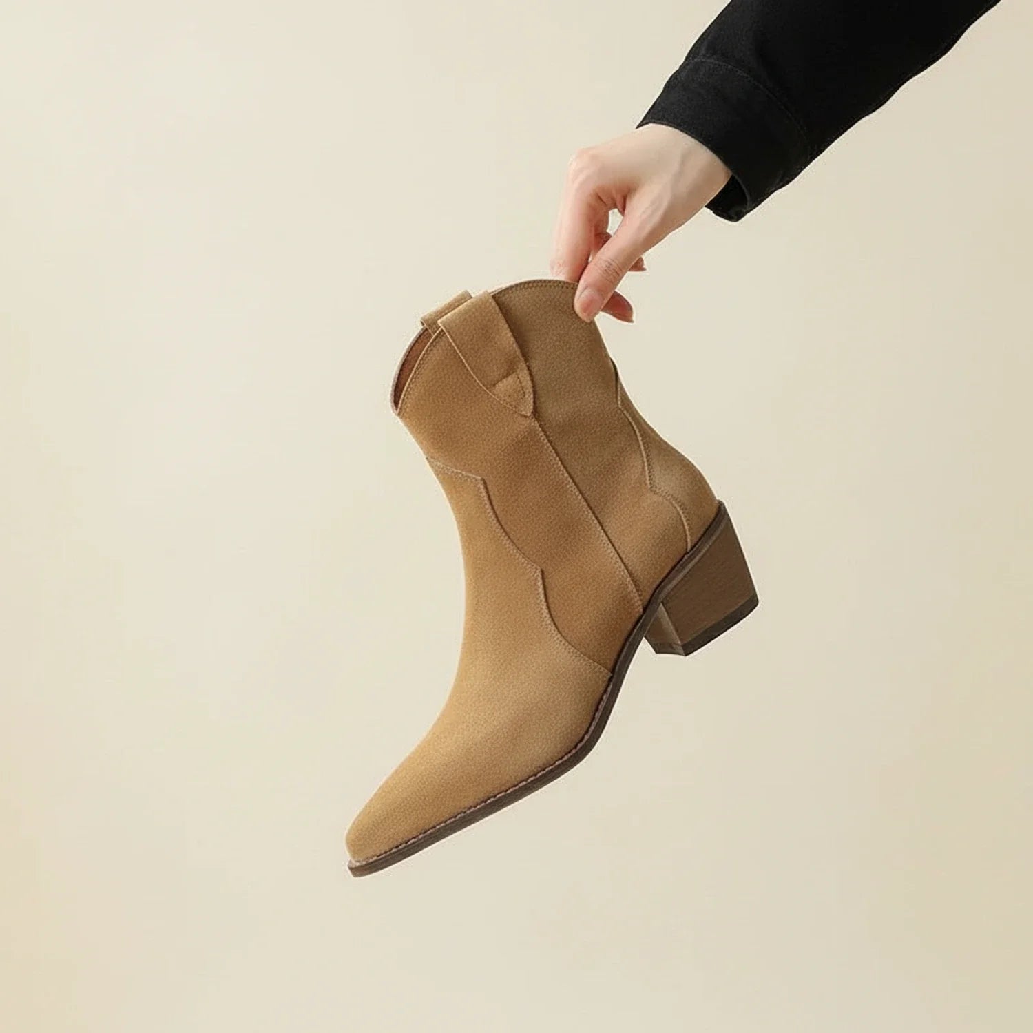 Luvrefashion | Ladies' Western Style Ankle Boots in Apricot - front view