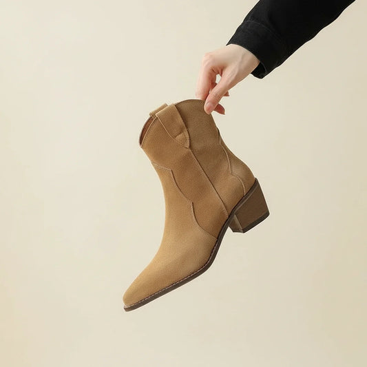 Ladies' Western Style Ankle Boots in Apricot - front view