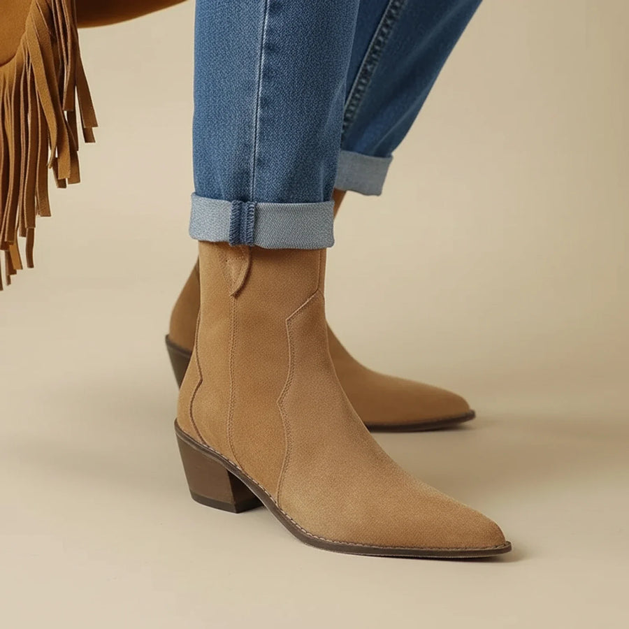 Luvrefashion | Ladies' Western Style Ankle Boots in Apricot - side view