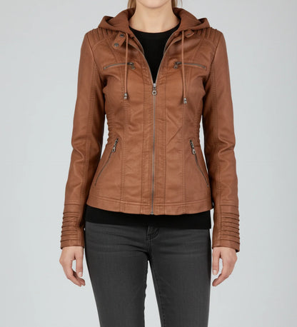 Luvrefashion | Tailored Moto Jacket with Hood in Brown - side view