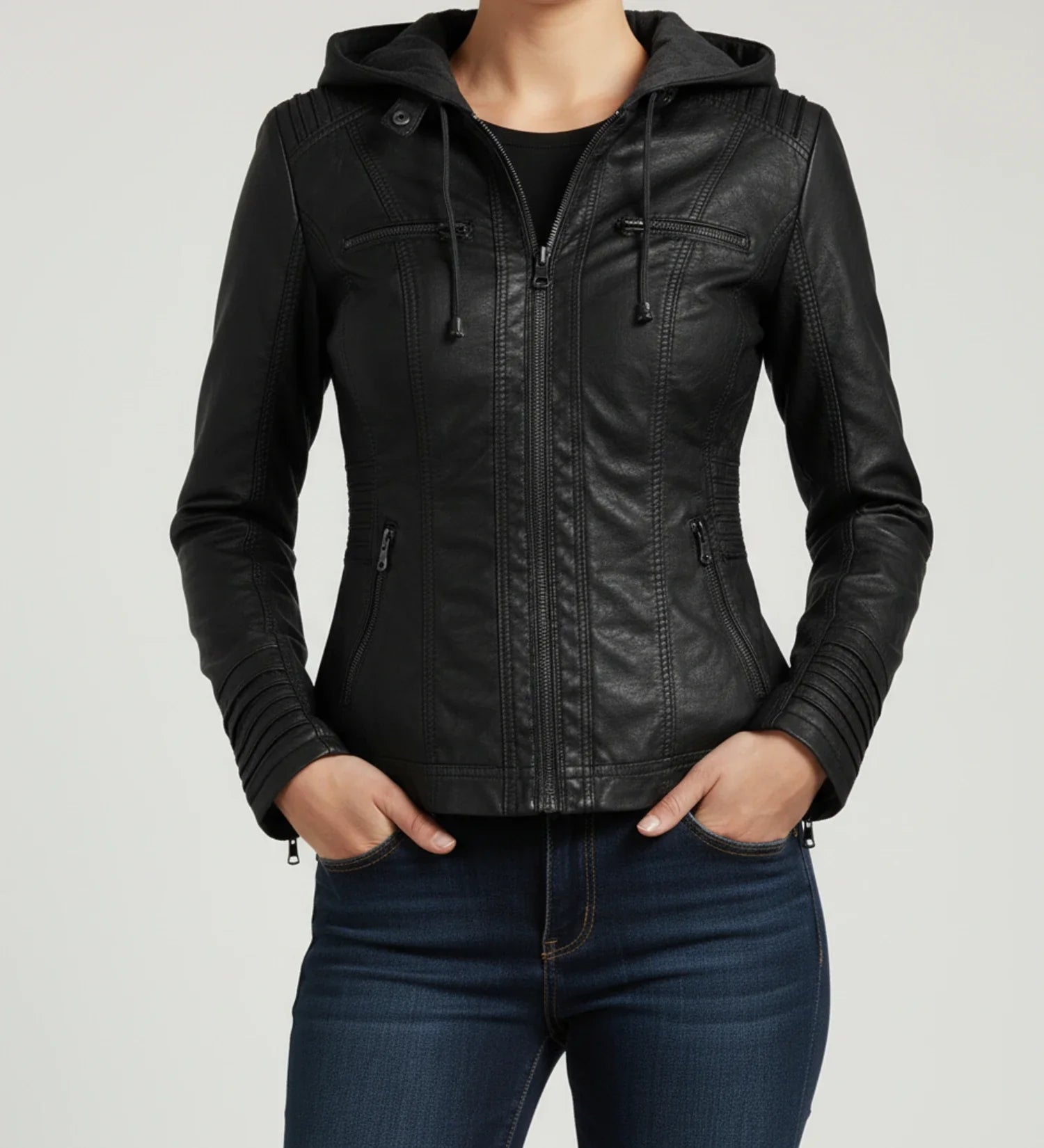 Luvrefashion | Tailored Moto Jacket with Hood in Brown - image 6