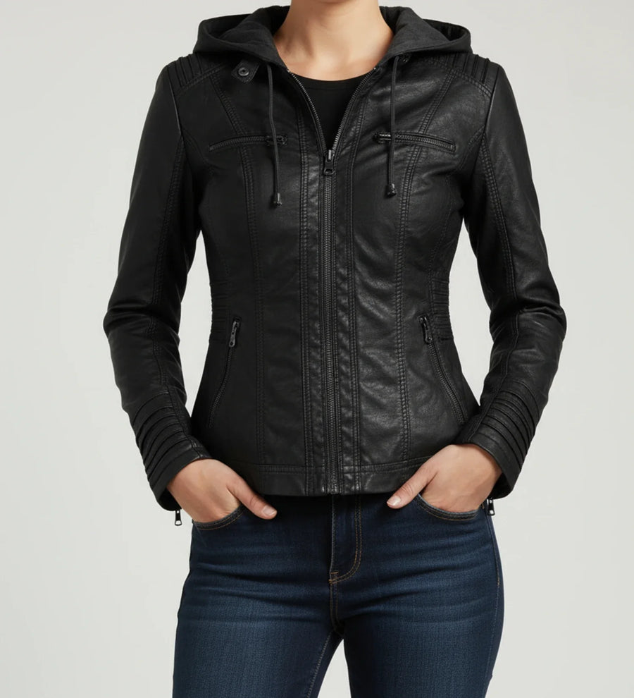 Luvrefashion | Tailored Moto Jacket with Hood in Brown - image 6