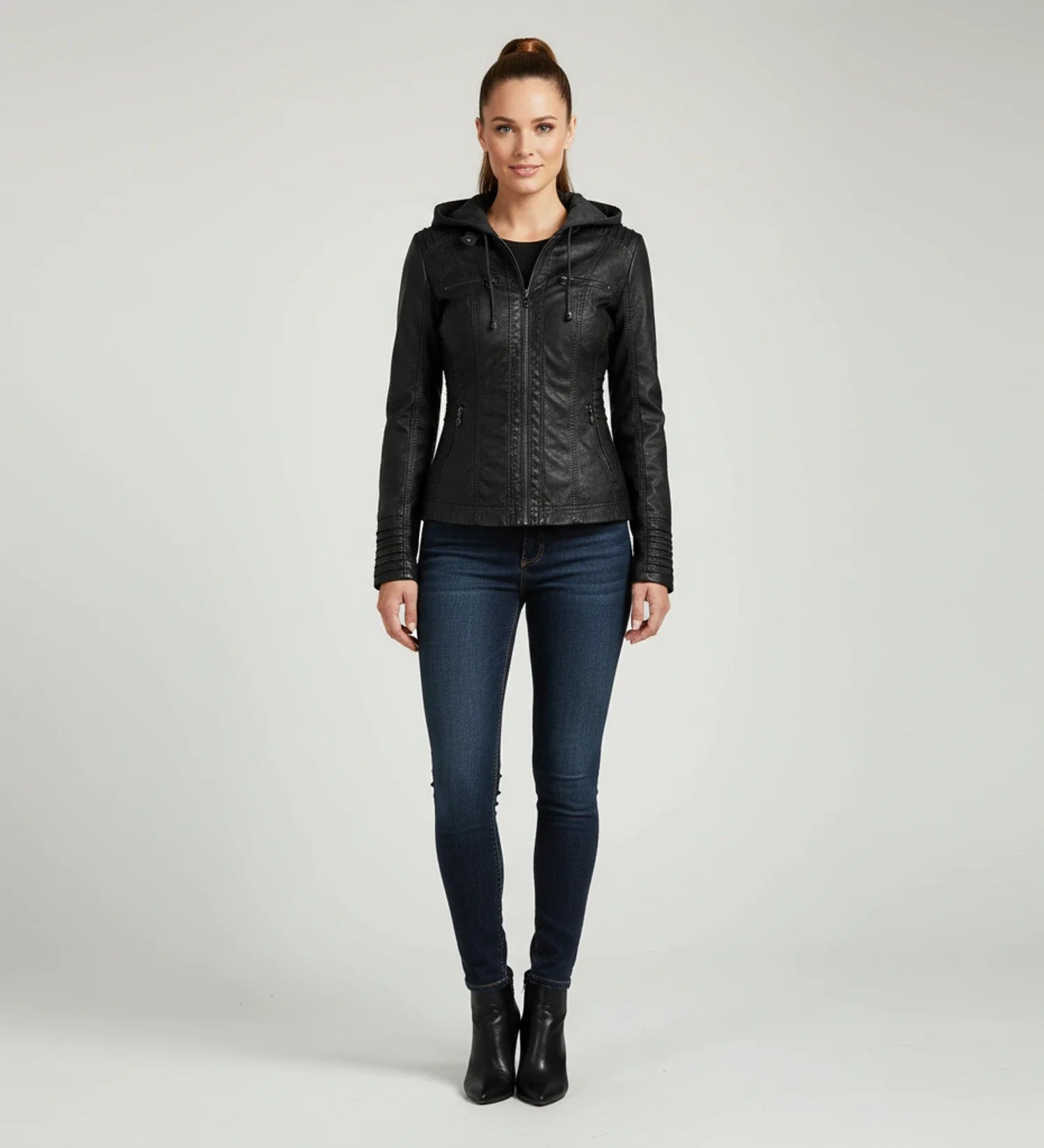 Luvrefashion | Tailored Moto Jacket with Hood in Brown - image 7