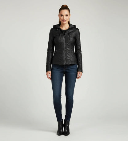 Luvrefashion | Tailored Moto Jacket with Hood in Brown - image 7