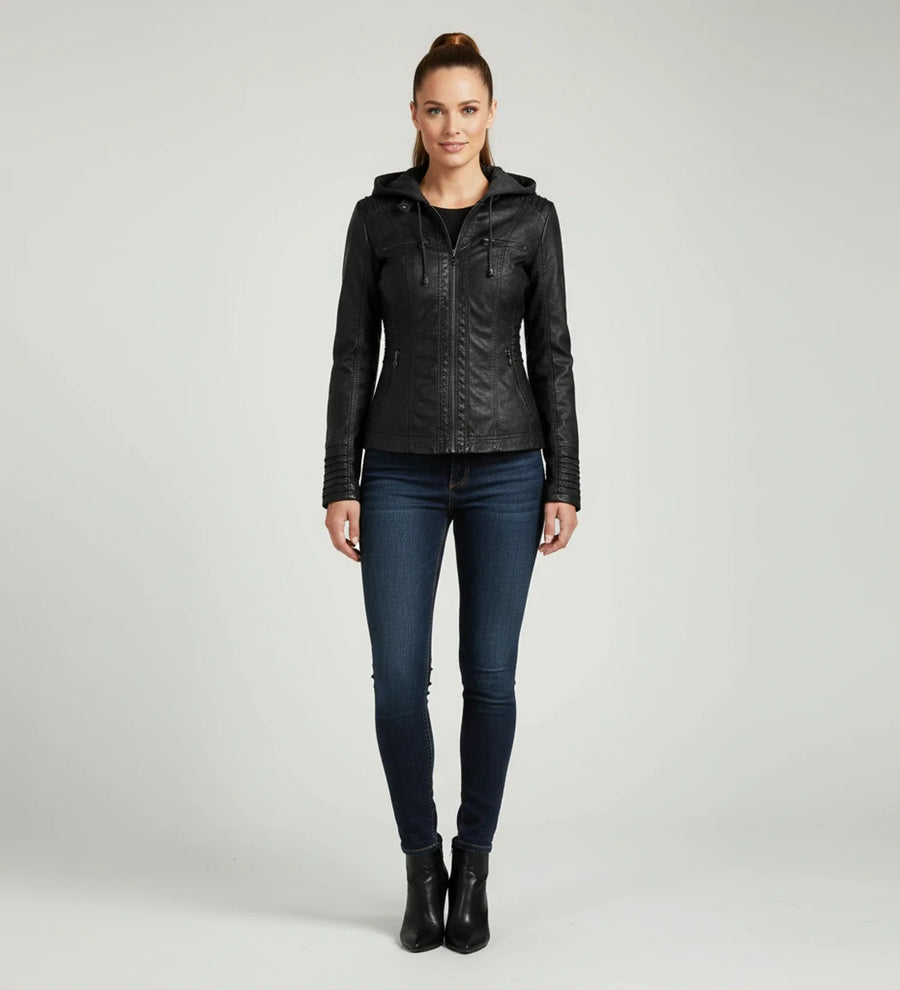 Luvrefashion | Tailored Moto Jacket with Hood in Brown - image 7