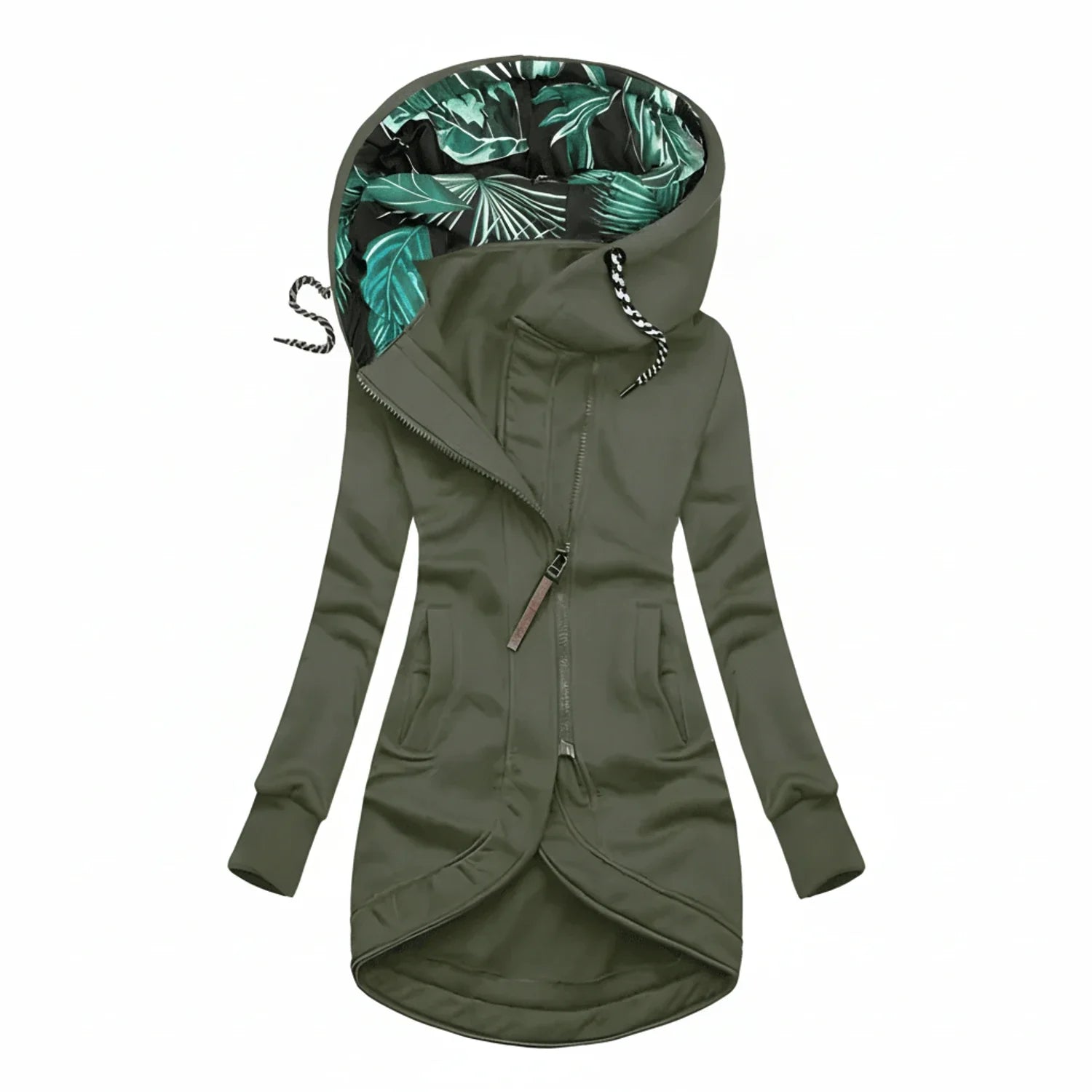 Luvrefashion | Hooded Winter Jacket with Tunic Length in Navy Blue - back view