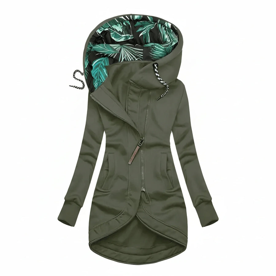 Luvrefashion | Hooded Winter Jacket with Tunic Length in Navy Blue - back view