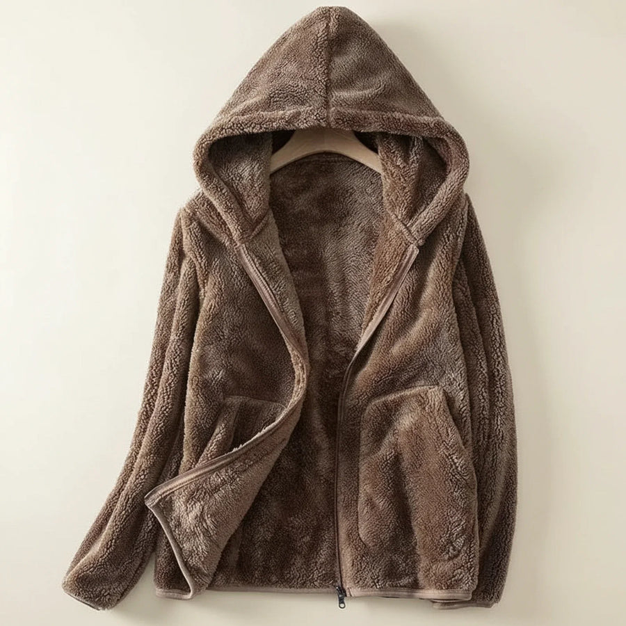 Luvrefashion | Ladies' Fleece Jacket with Hood in Pink - styled look