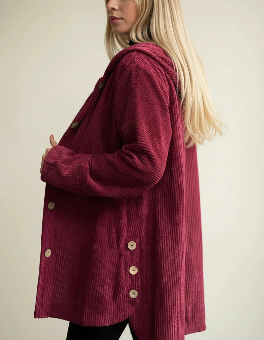 Luvrefashion | Mid Length Hooded Jacket for in Red - side view