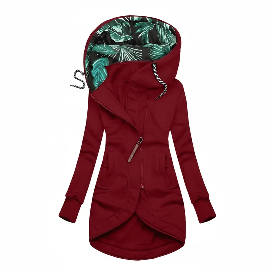 Luvrefashion | Hooded Winter Jacket with Tunic Length in Navy Blue - detail view