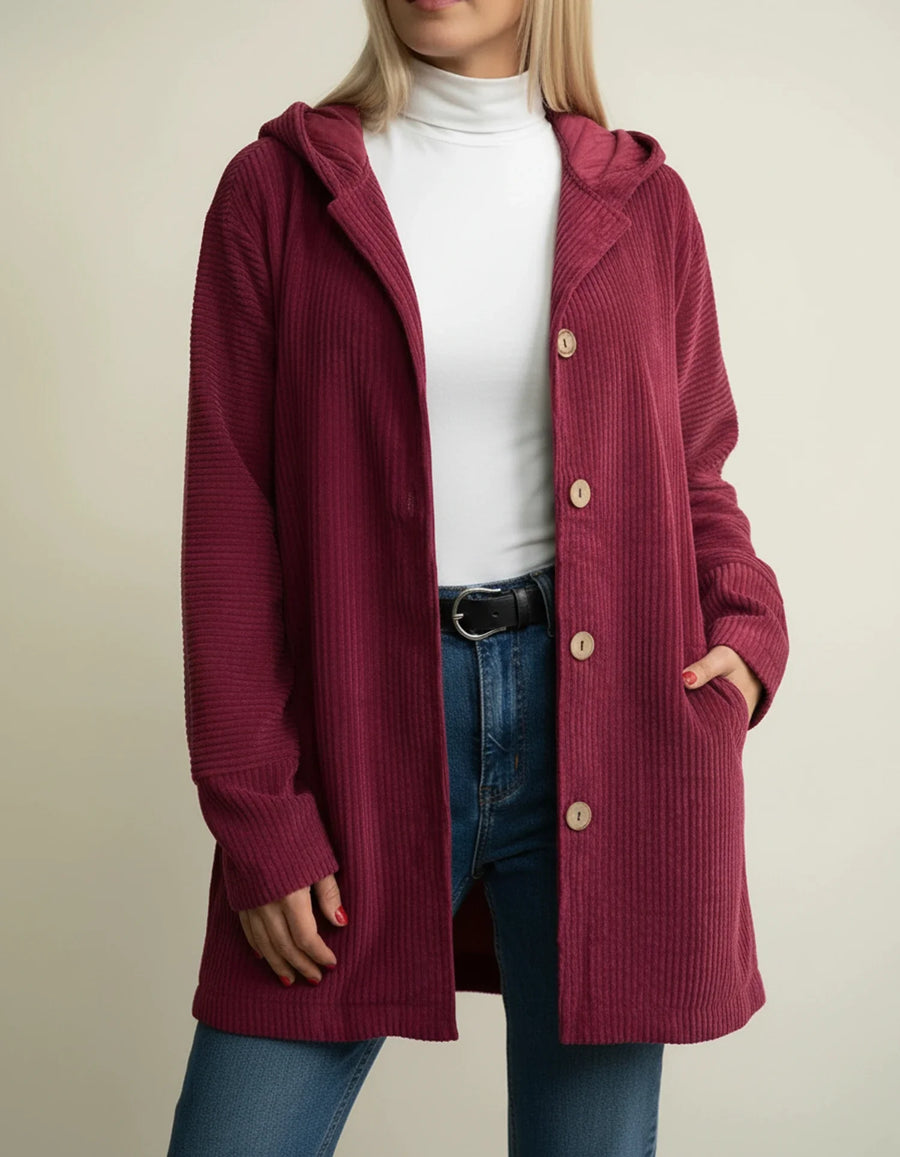 Luvrefashion | Mid Length Hooded Jacket for in Red - front view